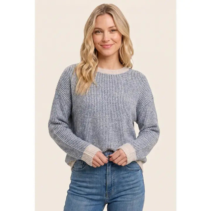Staccato Luxe Two-Tone Ribbed Crew Neck Sweater