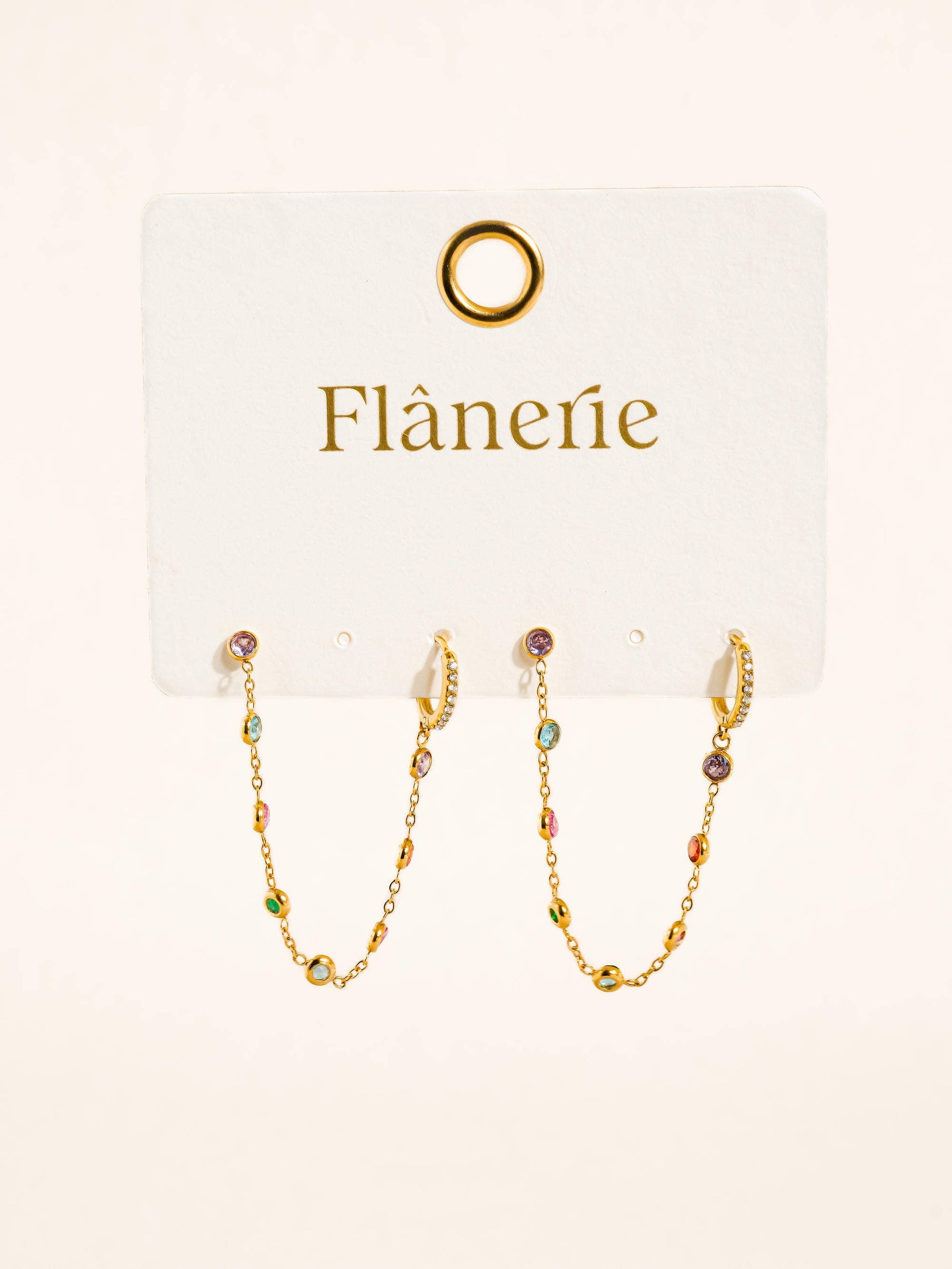 Daffira 18K Gold Non-Tarnish Crystal Chain Link Earrings