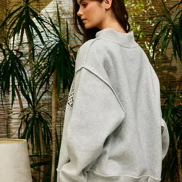 Embroidered "Pray" Mock Neck Sweatshirt