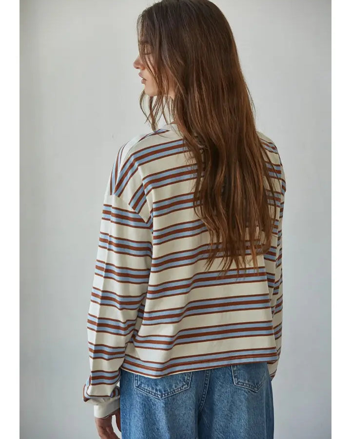 Multicolor Striped Knit Cotton Long Sleeve Crew Neck