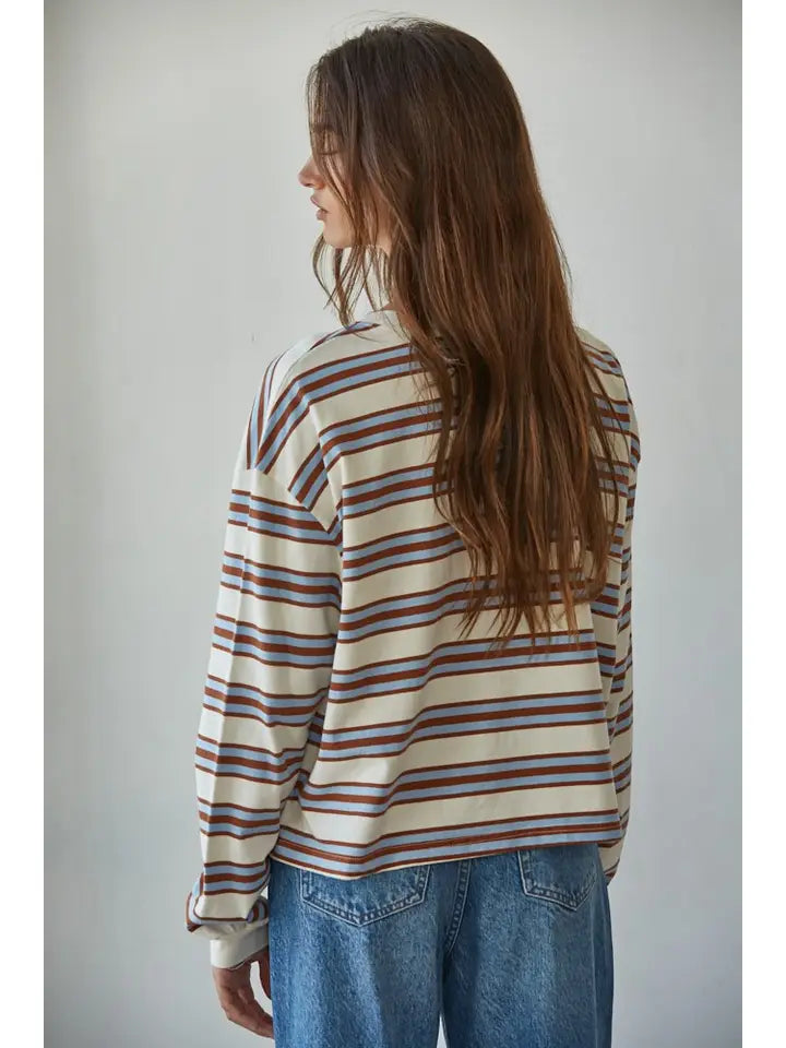 Multicolor Striped Knit Cotton Long Sleeve Crew Neck