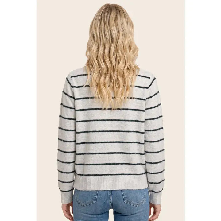 Staccato Parisian Chic Double Striped Crew Neck Cardigan