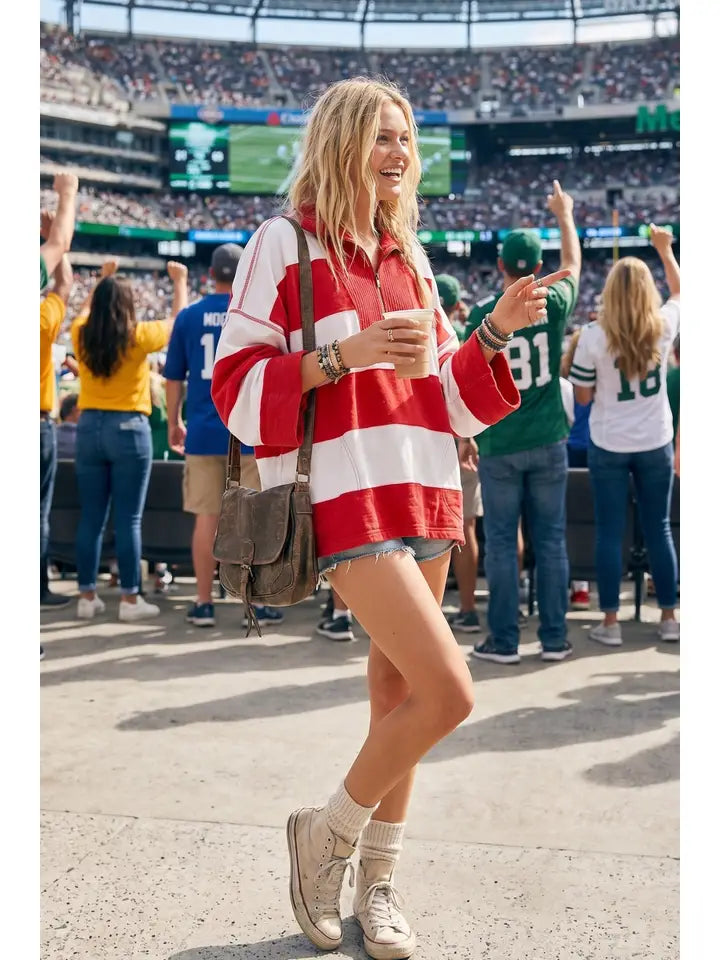 Gameday Varsity Stripe Oversized Zip Pullover