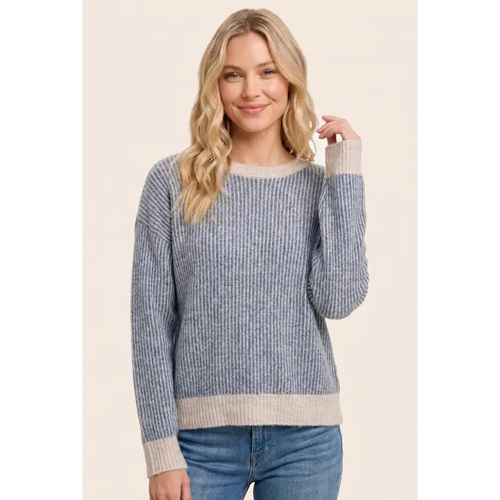 Staccato Luxe Two-Tone Ribbed Crew Neck Sweater