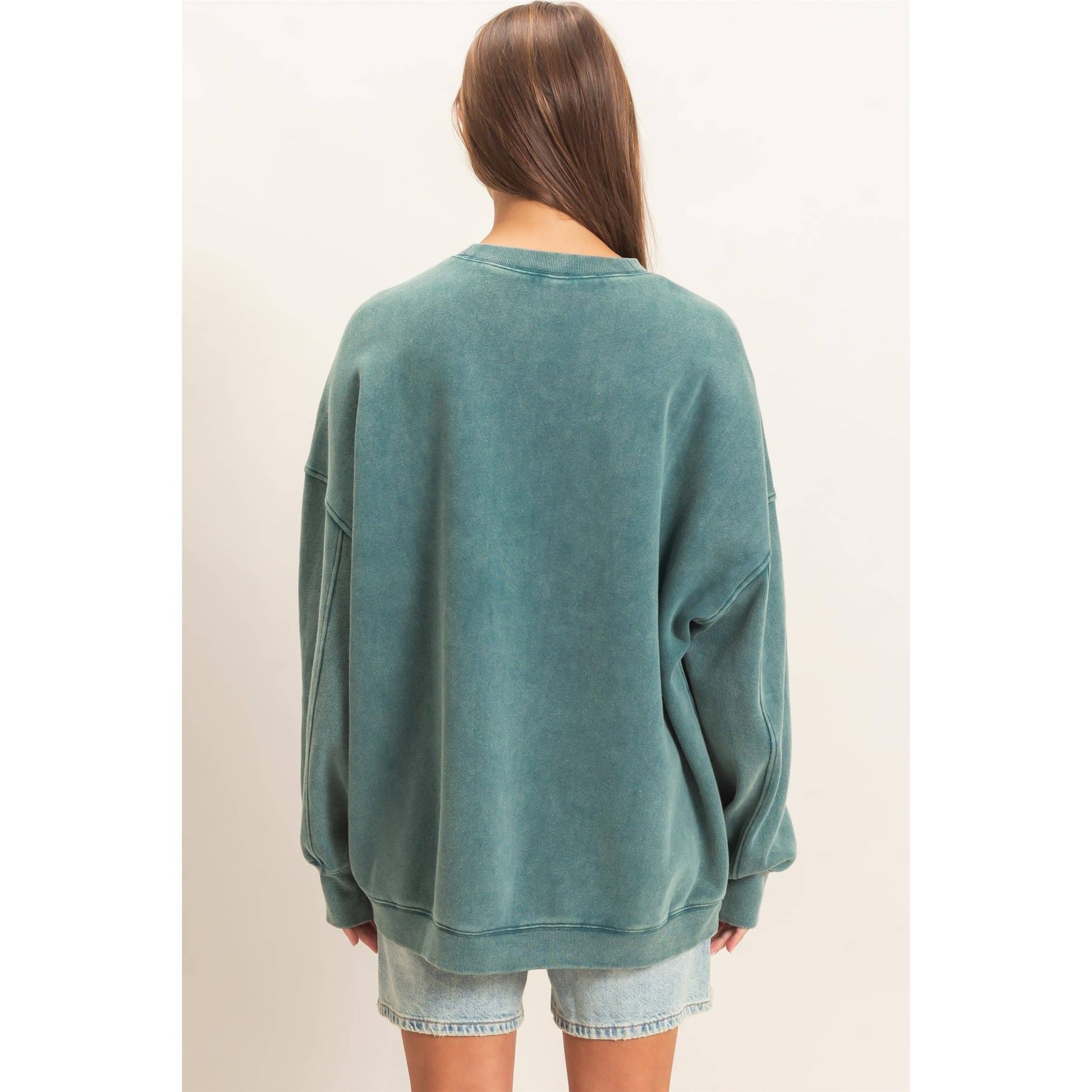 Acid Wash Crew Neck Long Sleeve Sweatshirt