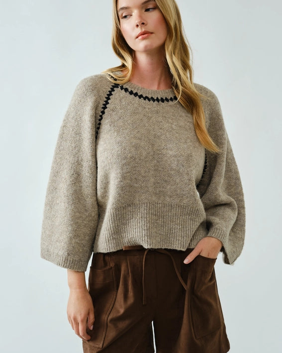 Pullover Sweater with Contrast Stitching
