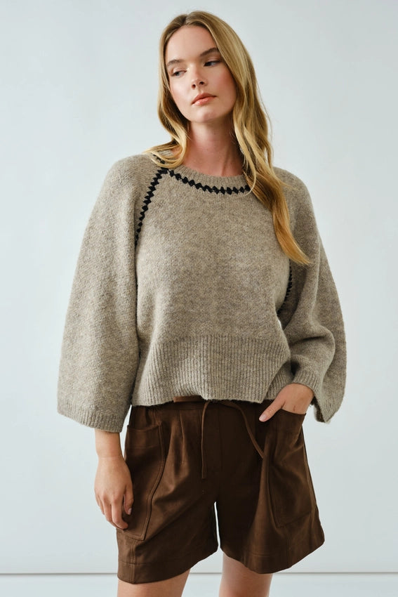 Pullover Sweater with Contrast Stitching