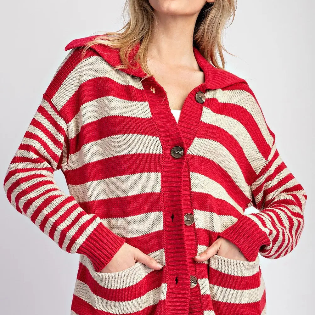 Ee:some Striped Sailor Collar Cardigan