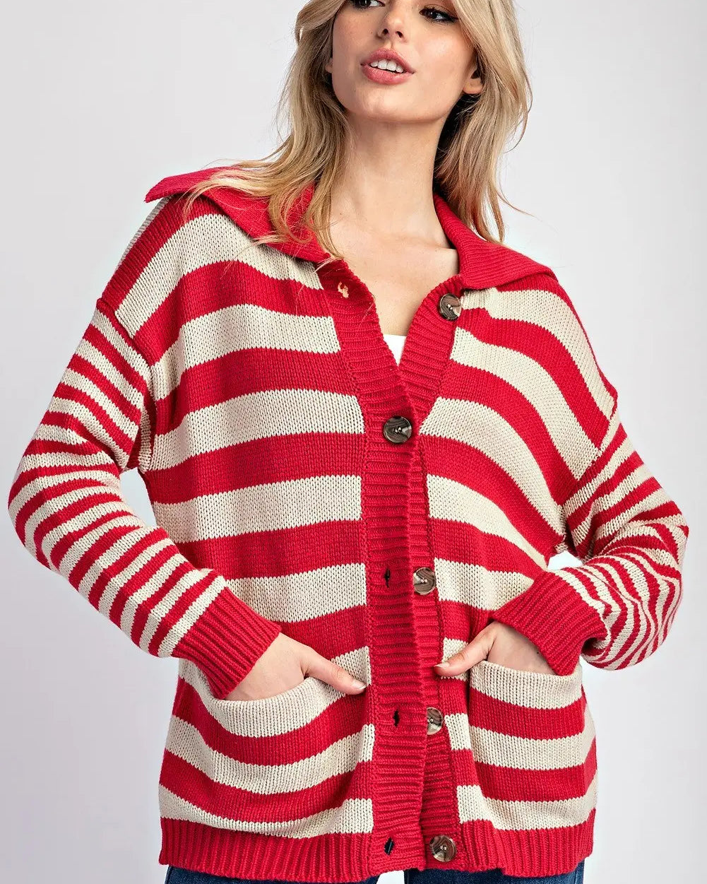 Ee:some Striped Sailor Collar Cardigan