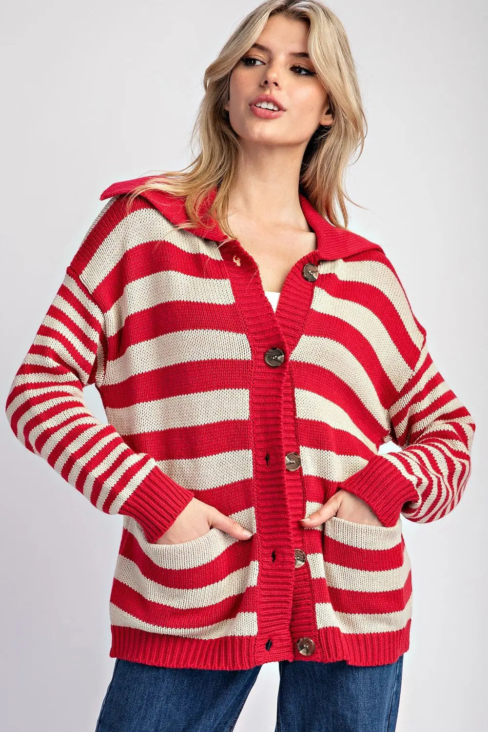 Ee:some Striped Sailor Collar Cardigan