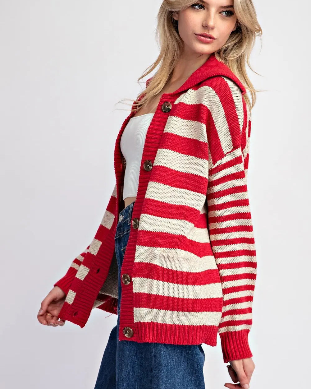 Ee:some Striped Sailor Collar Cardigan