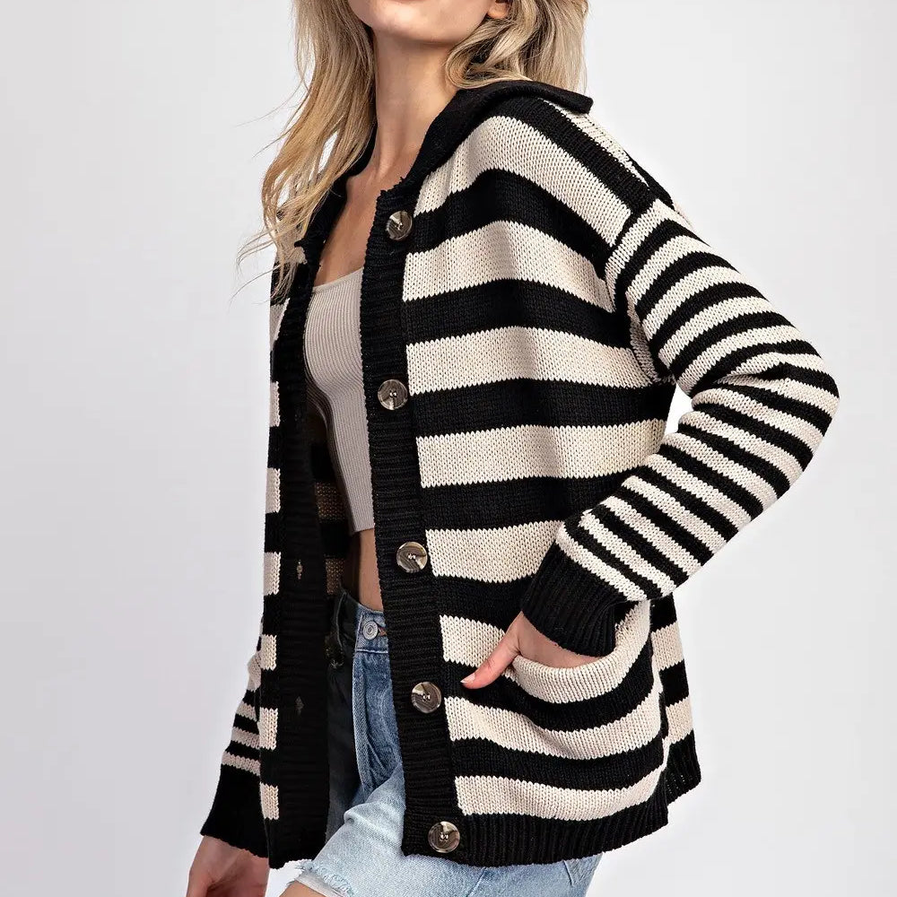 Ee:some Striped Sailor Collar Cardigan
