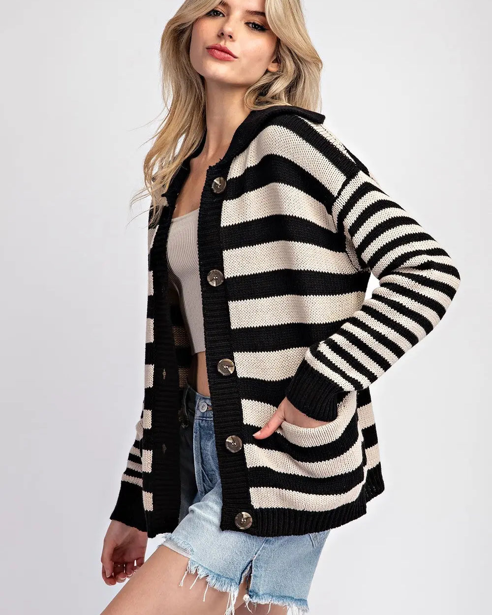 Ee:some Striped Sailor Collar Cardigan