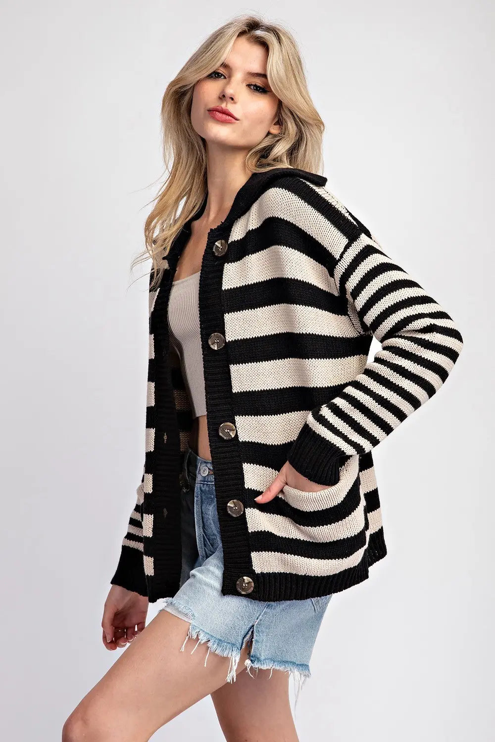 Ee:some Striped Sailor Collar Cardigan