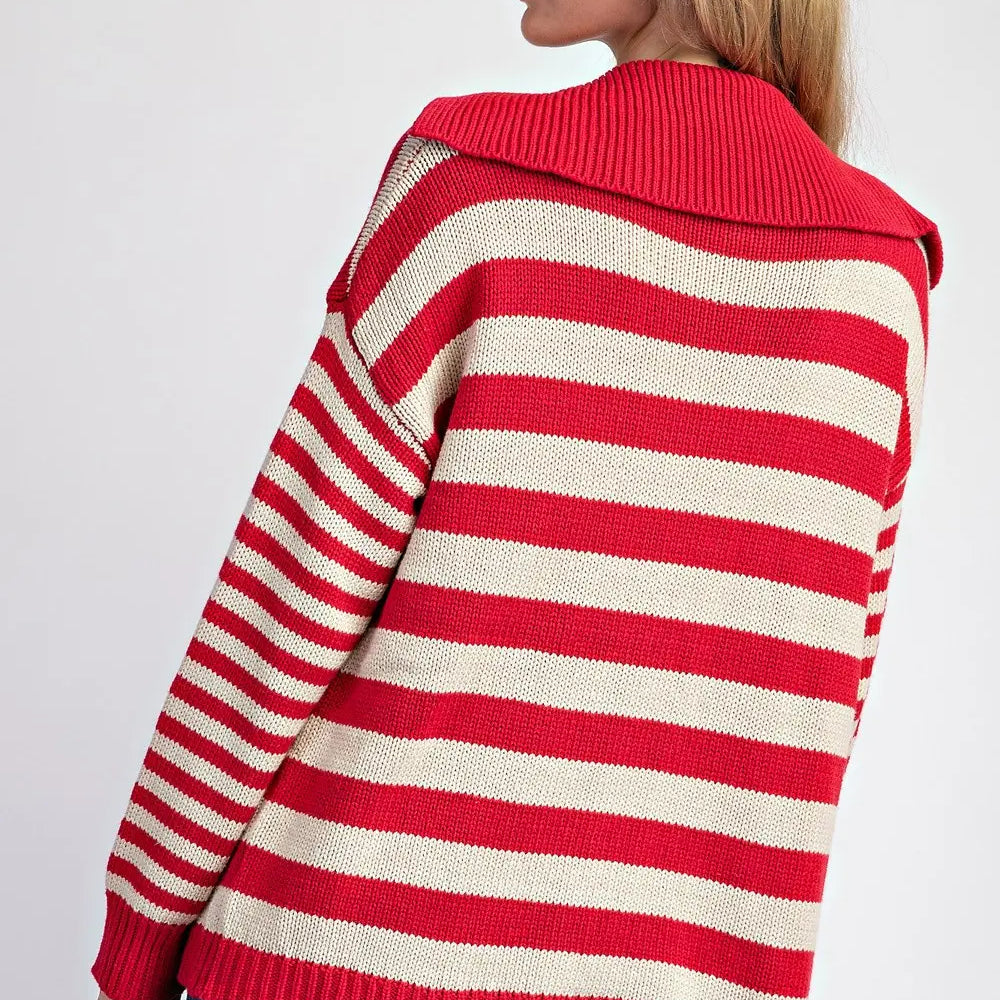 Ee:some Striped Sailor Collar Cardigan