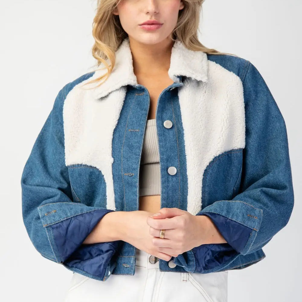 Ee:some Snow Washed Fur Colorblock Jacket