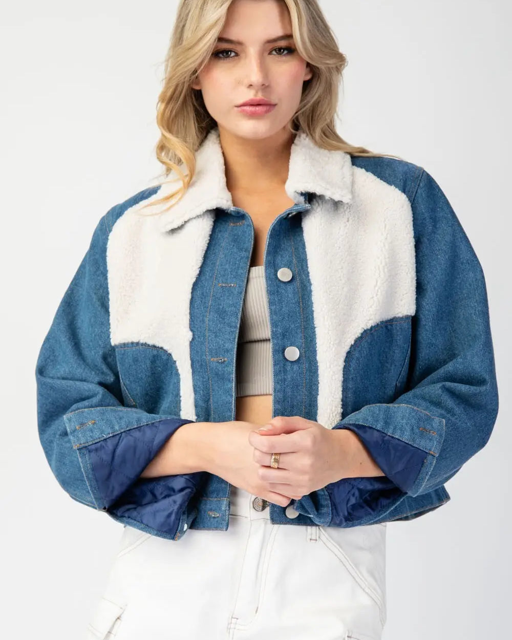 Ee:some Snow Washed Fur Colorblock Jacket
