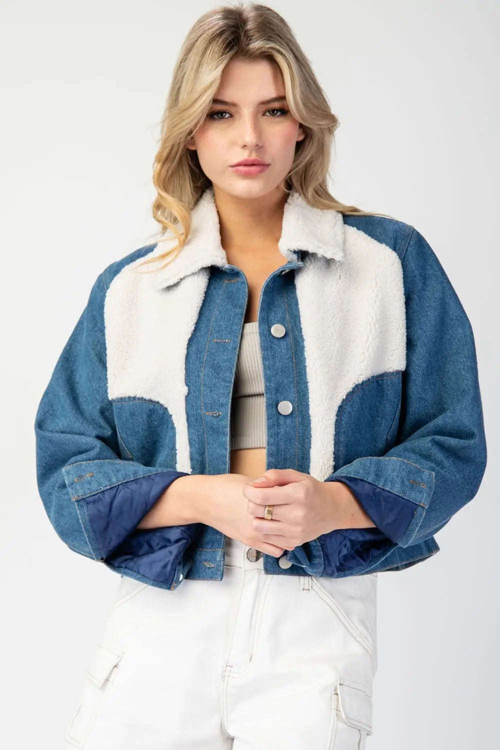 Ee:some Snow Washed Fur Colorblock Jacket