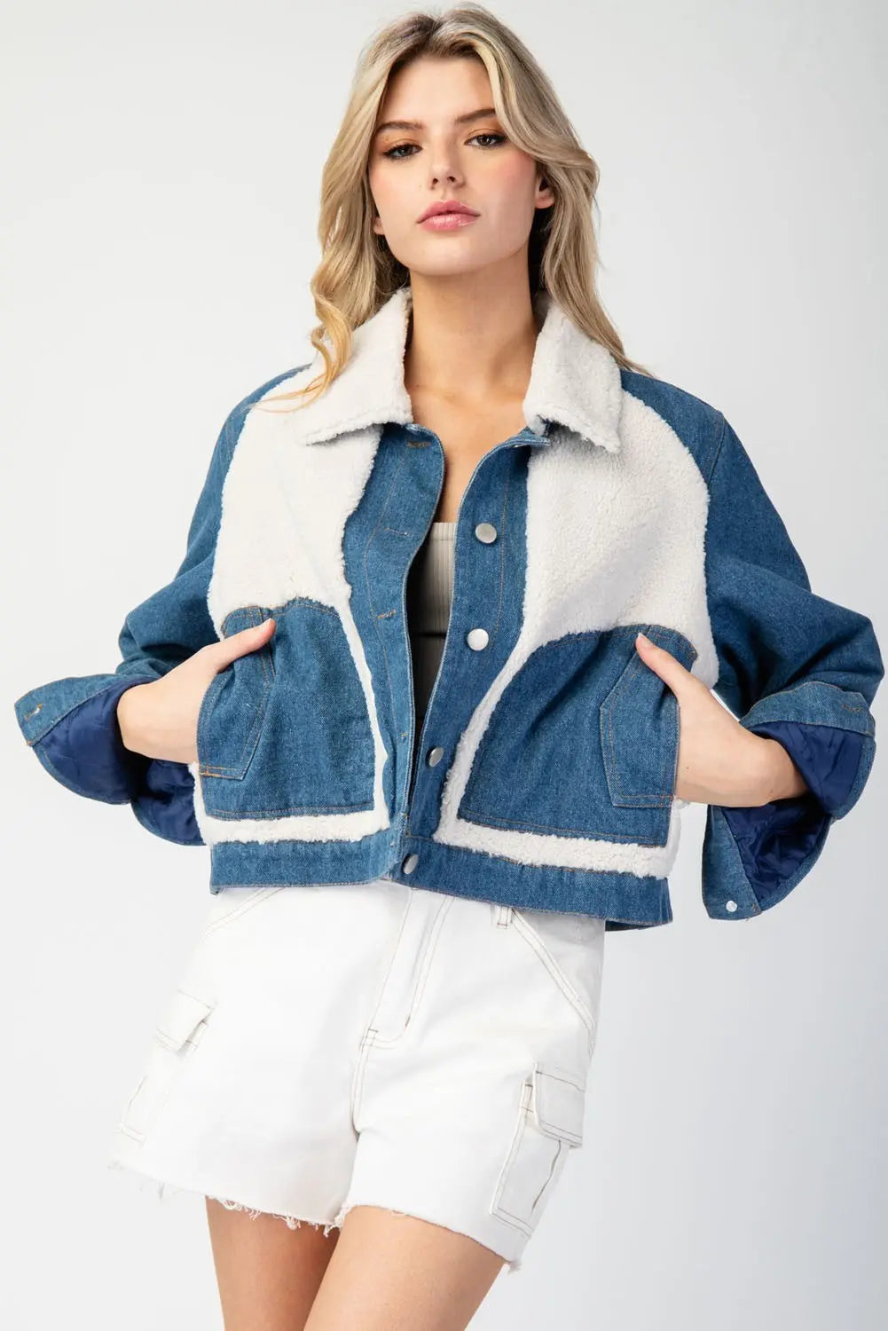 Ee:some Snow Washed Fur Colorblock Jacket