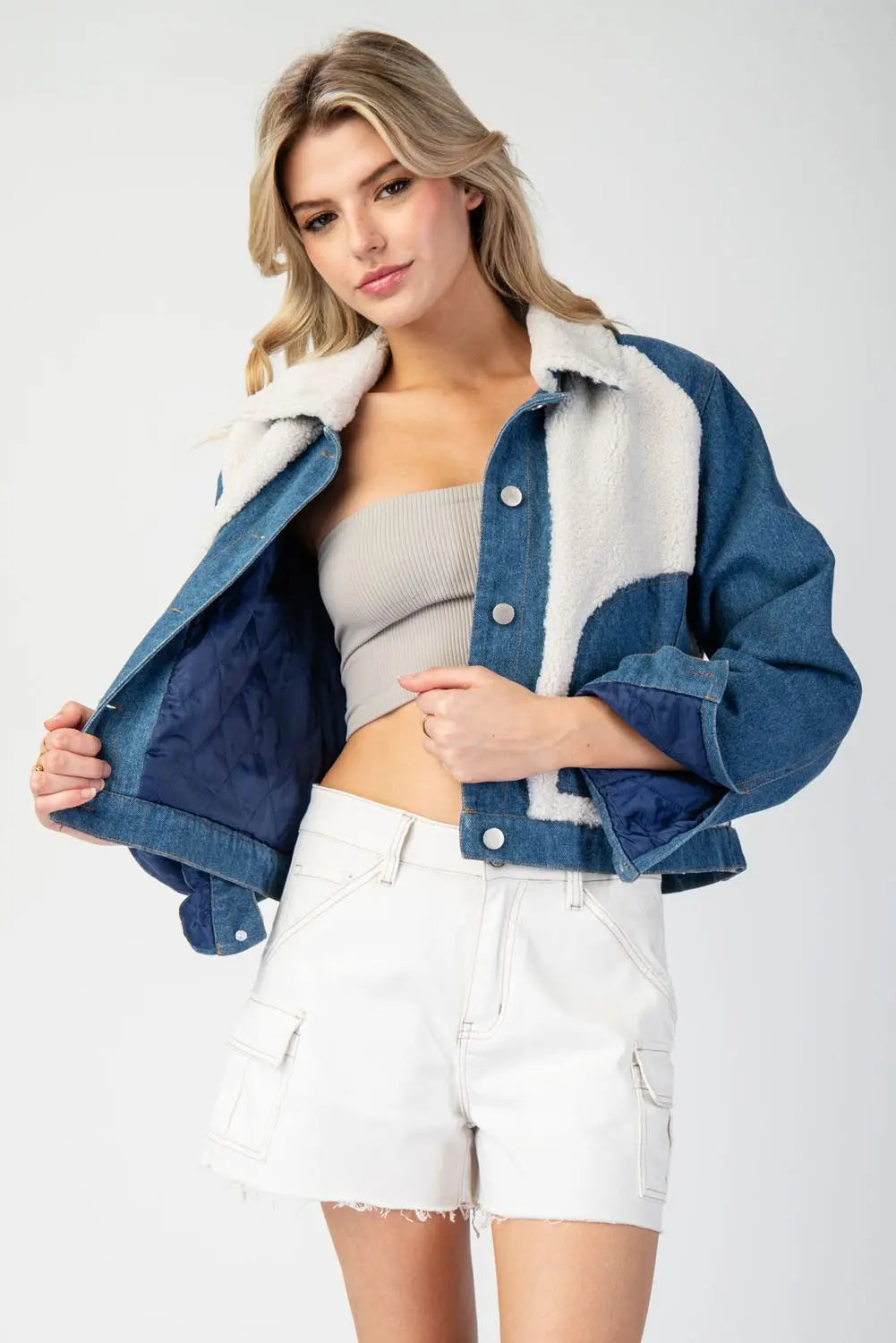 Ee:some Snow Washed Fur Colorblock Jacket