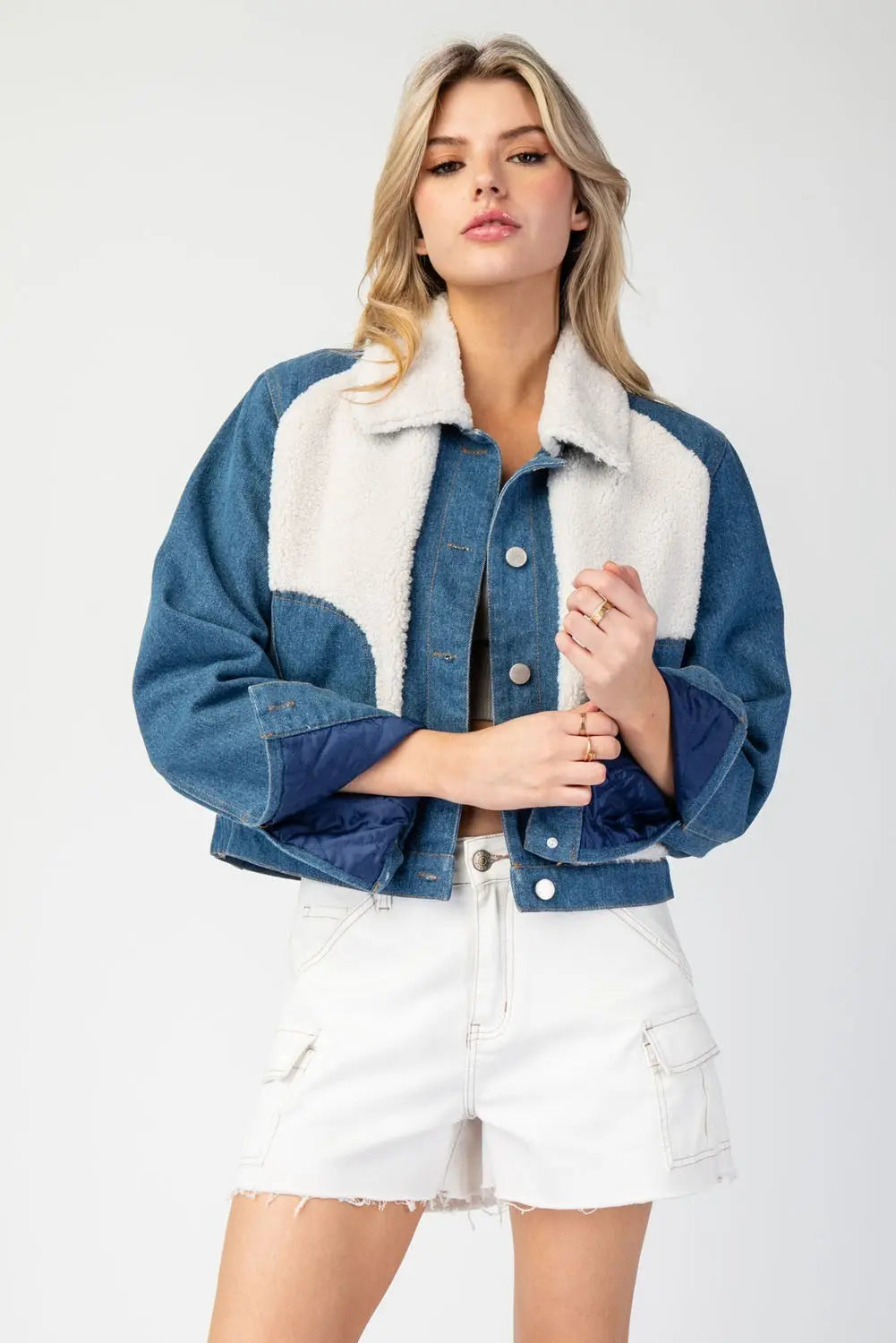 Ee:some Snow Washed Fur Colorblock Jacket