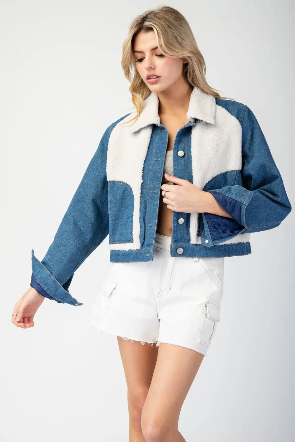 Ee:some Snow Washed Fur Colorblock Jacket