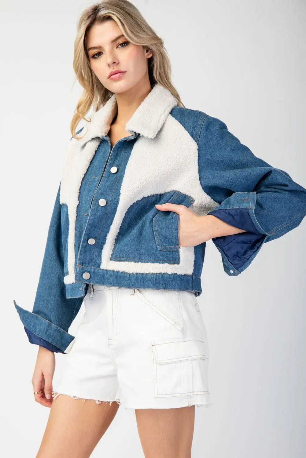 Ee:some Snow Washed Fur Colorblock Jacket