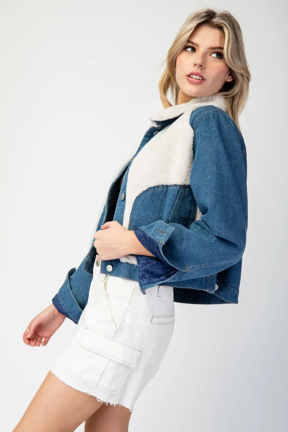 Ee:some Snow Washed Fur Colorblock Jacket