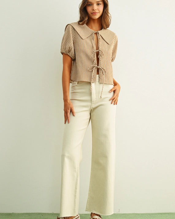 Gingham Pattern  Tie in Front Top