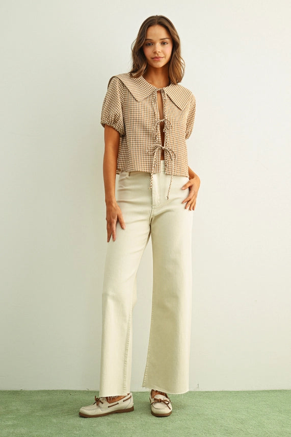 Gingham Pattern  Tie in Front Top