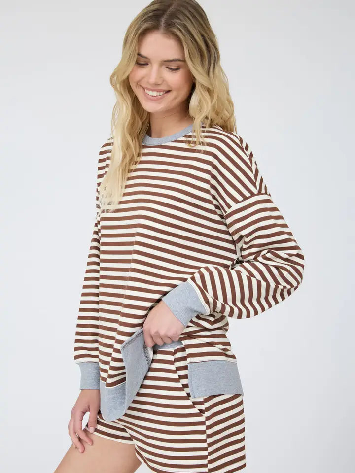 blu pepper striped contrast long slve top