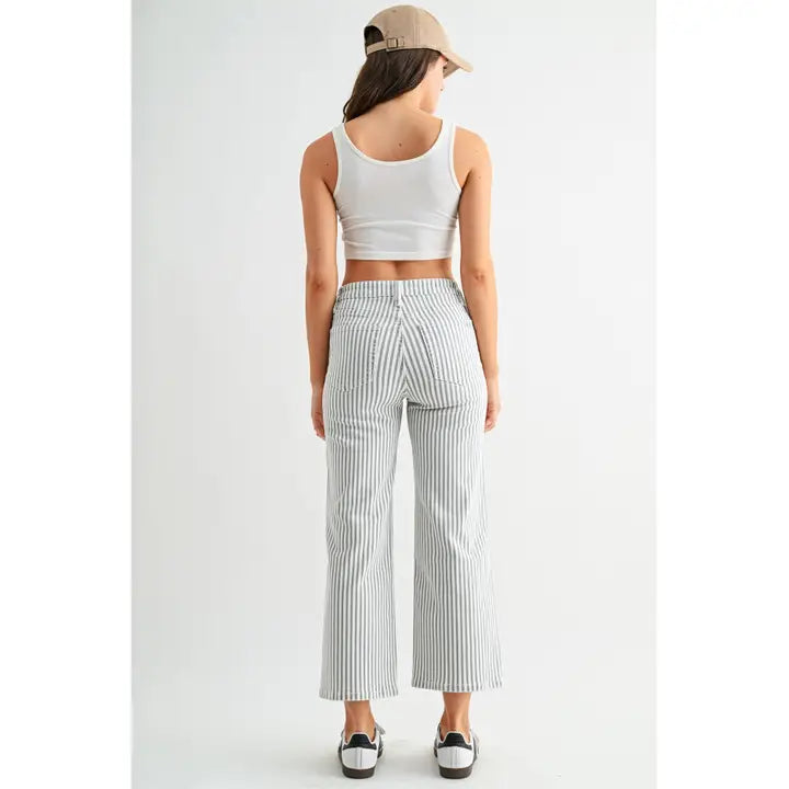 High-Rise Wide Leg Cropped Stripe