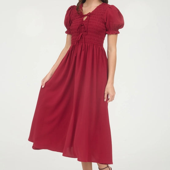 Blu Pepper Deep Red Midi Dress