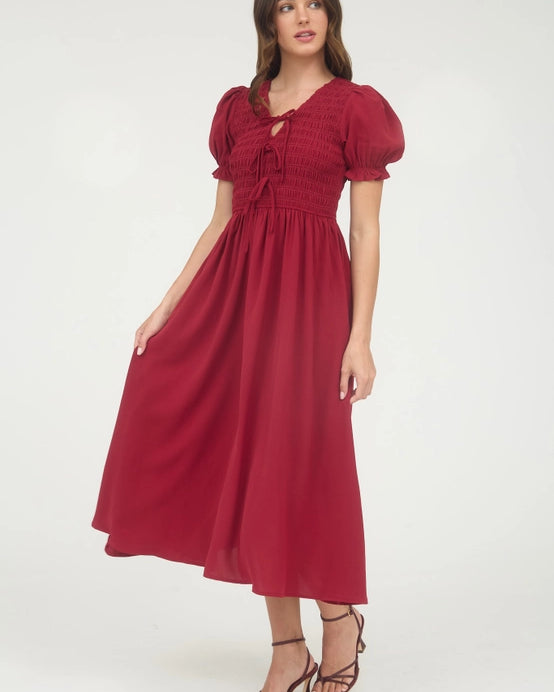 Blu Pepper Deep Red Midi Dress