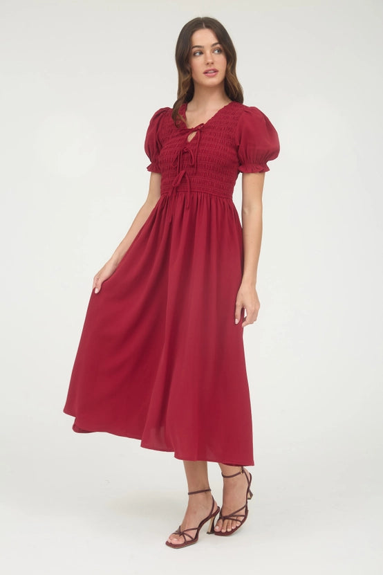 Blu Pepper Deep Red Midi Dress
