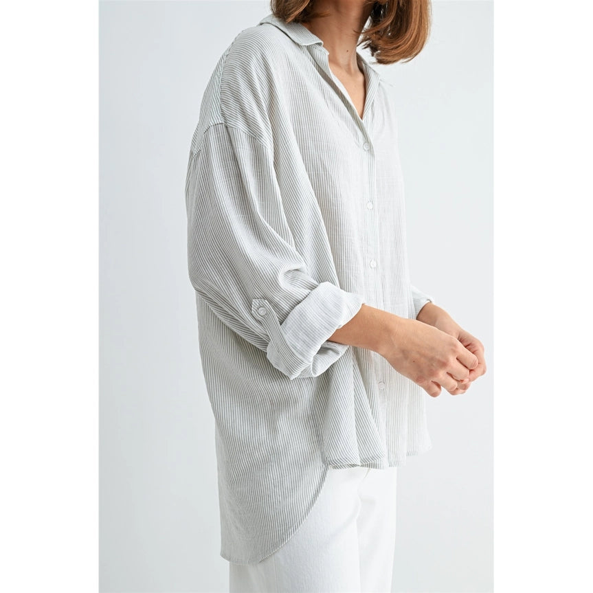 Effortless Coastal Stripe Oversized Button-Down Shirt