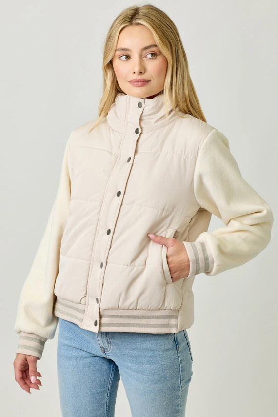 Mystree Mixed Media Puffer Jacket