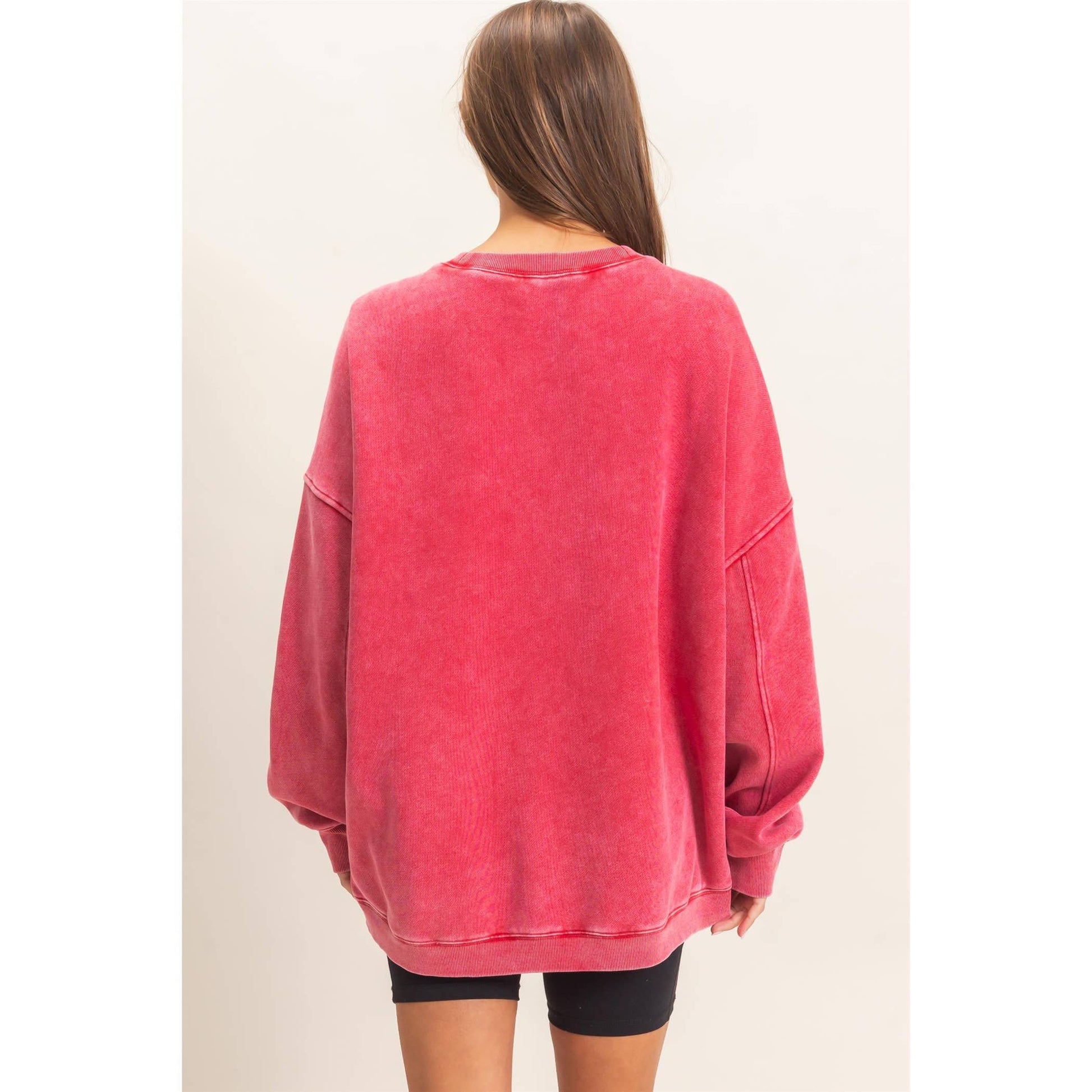 Acid Wash Crew Neck Long Sleeve Sweatshirt