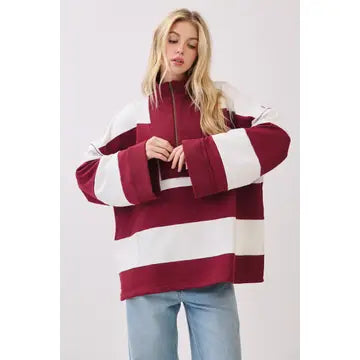 Gameday Varsity Stripe Oversized Zip Pullover