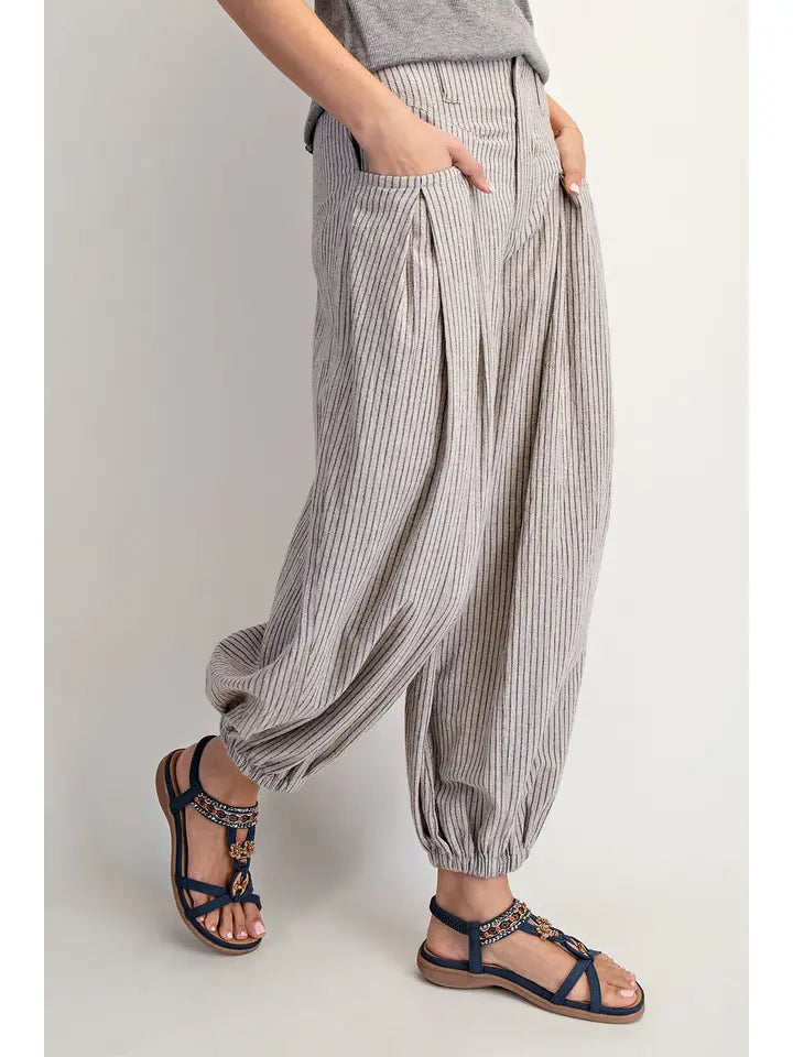 Cotierra Stripe Pleated Wide Leg Boho Pants