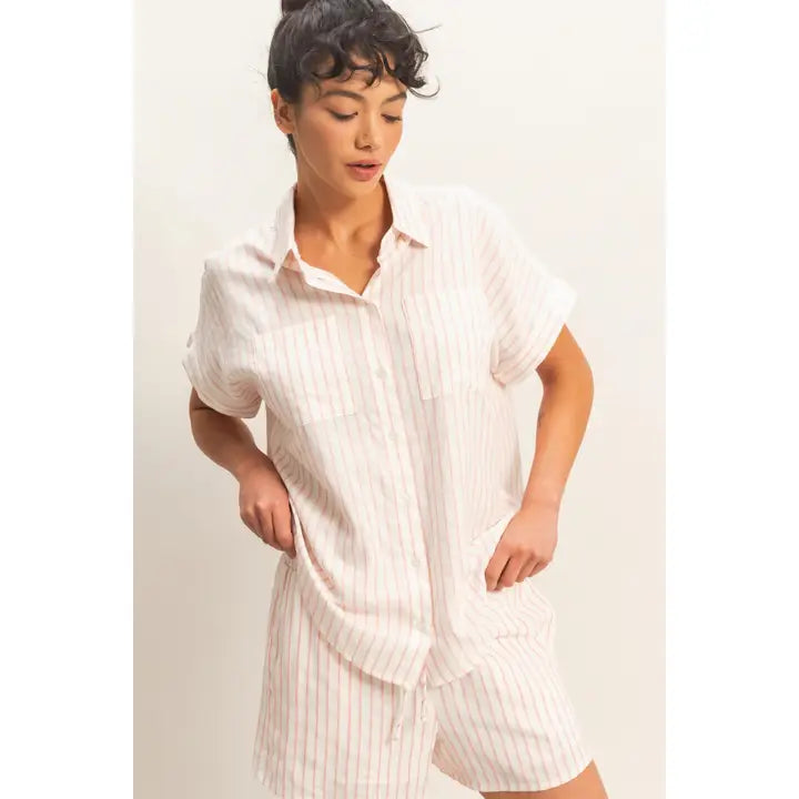 Striped Button-Up Dolman Sleeve Shirt