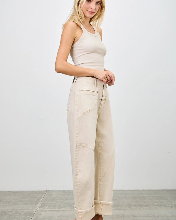 Sand Acid Wash High-Rise Western Barrel Jeans
