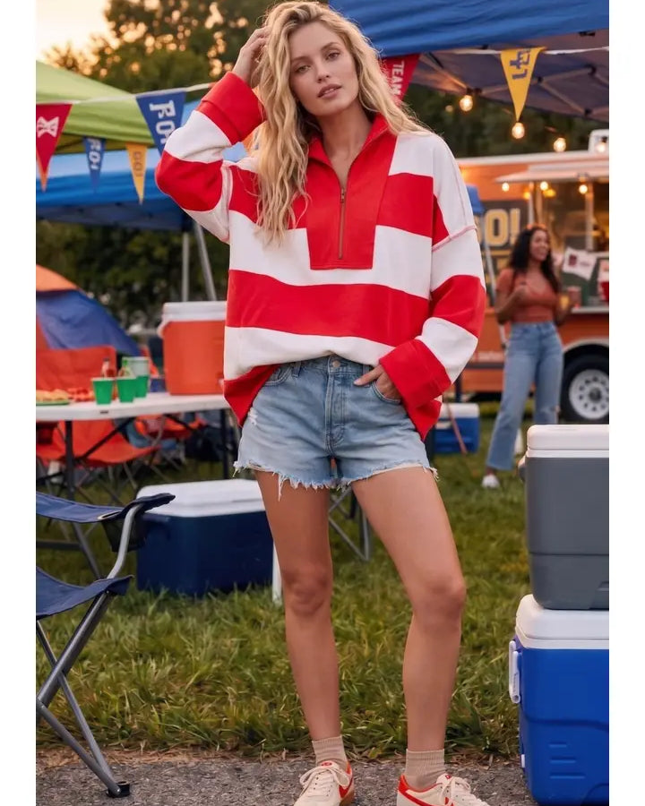 Gameday Varsity Stripe Oversized Zip Pullover
