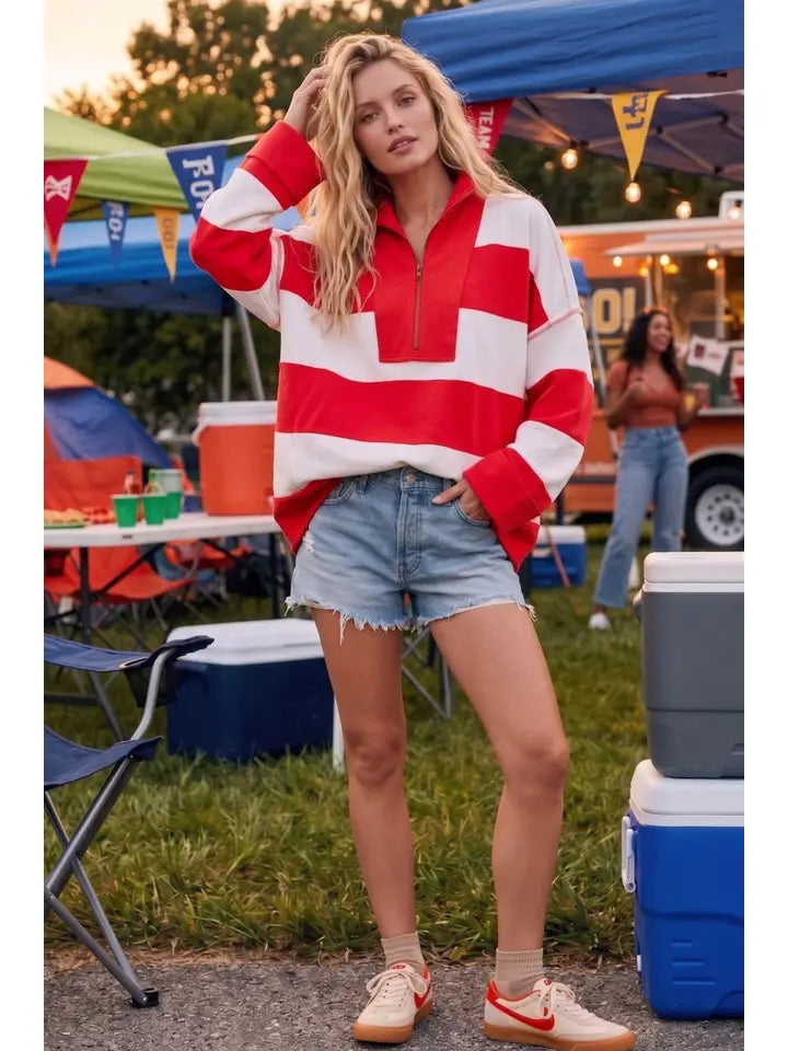 Gameday Varsity Stripe Oversized Zip Pullover