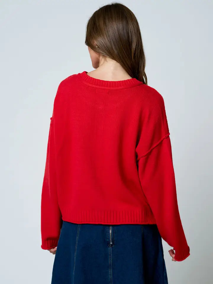 Raw Edge Exposed Seam Button Down Knit Cardigan