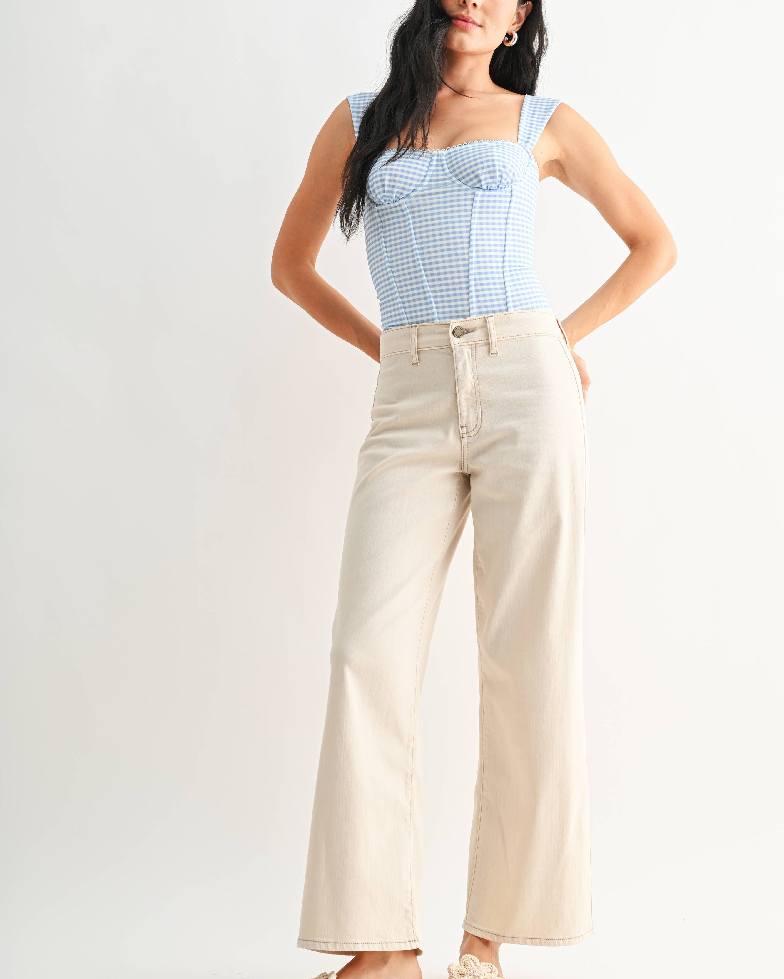 Stretch Twill Wide Leg Trouser - ALMOND - DP440-T