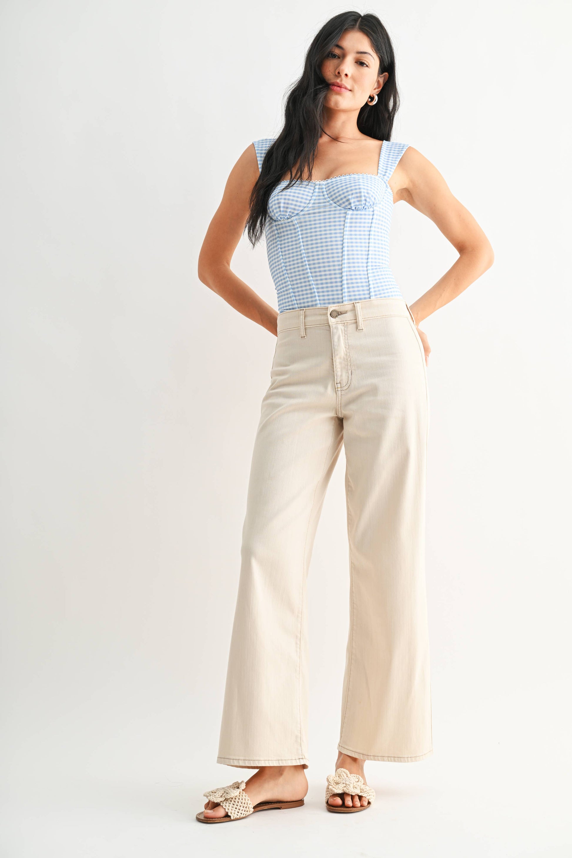 Stretch Twill Wide Leg Trouser - ALMOND - DP440-T