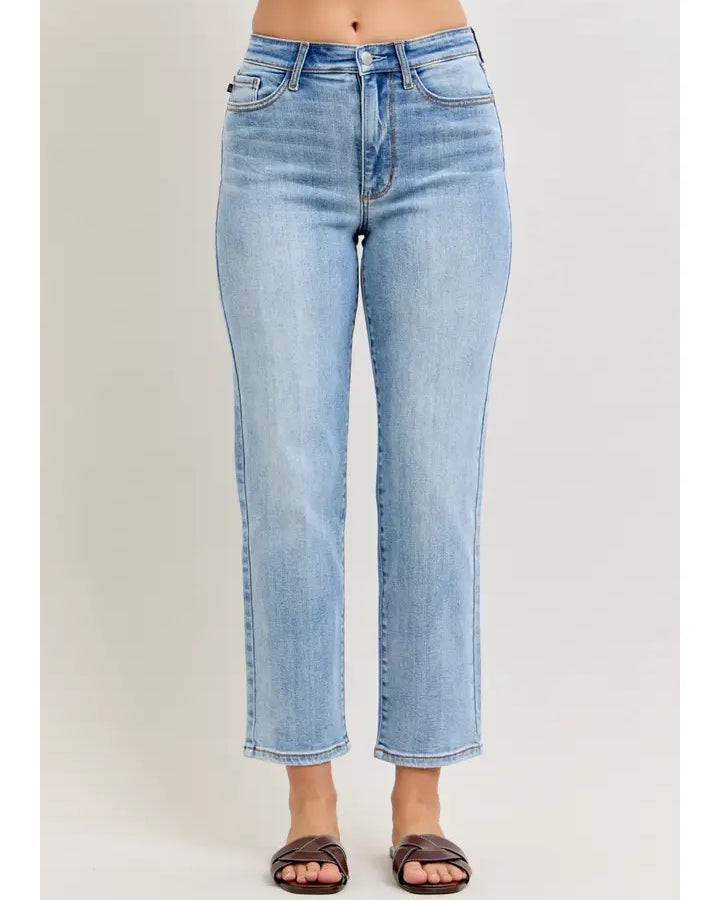 Judy Blue High Rise Light Wash Ankle Straight Jeans
