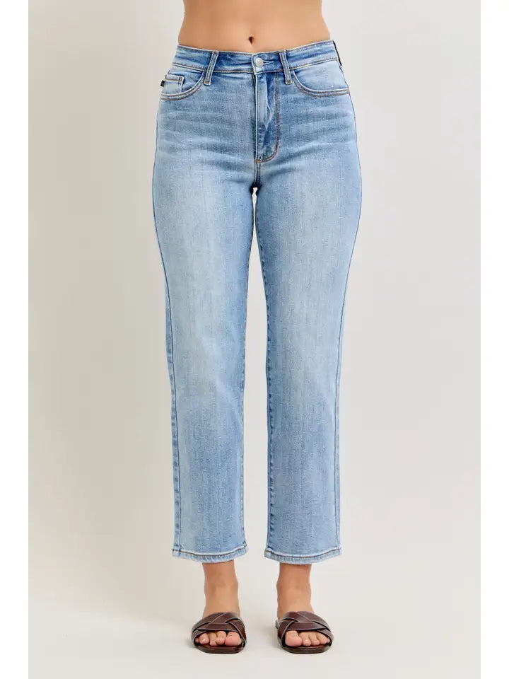 Judy Blue High Rise Light Wash Ankle Straight Jeans