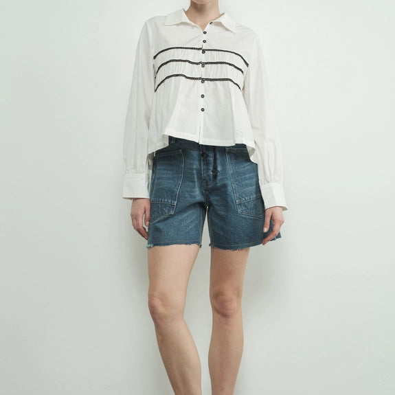 Contrast Lace Babydoll Button Down Shirt